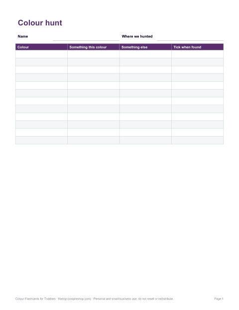 Preview of the first page of Colour hunt sheet